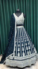 Blue Georgette Lehenga With Resham Work and Sequins
