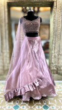 Load image into Gallery viewer, Pink Shimmer Lehenga With Net Blouse Work: Bead, Swarovski, Stone
