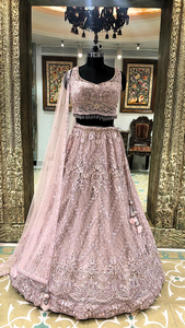 Lavender Net Lehenga With Thread And Sequence