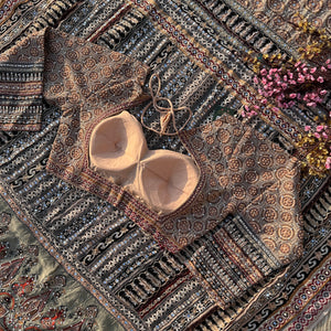 Peach Crepe Saree with Blouse with Printed, Zari, Sequins, Pearl and Mirror Embroidery 14