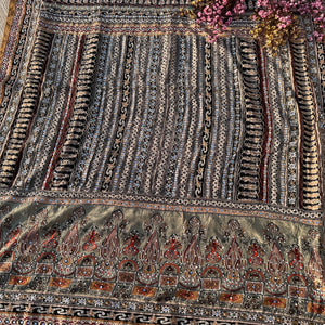 Peach Crepe Saree with Blouse with Printed, Zari, Sequins, Pearl and Mirror Embroidery 7