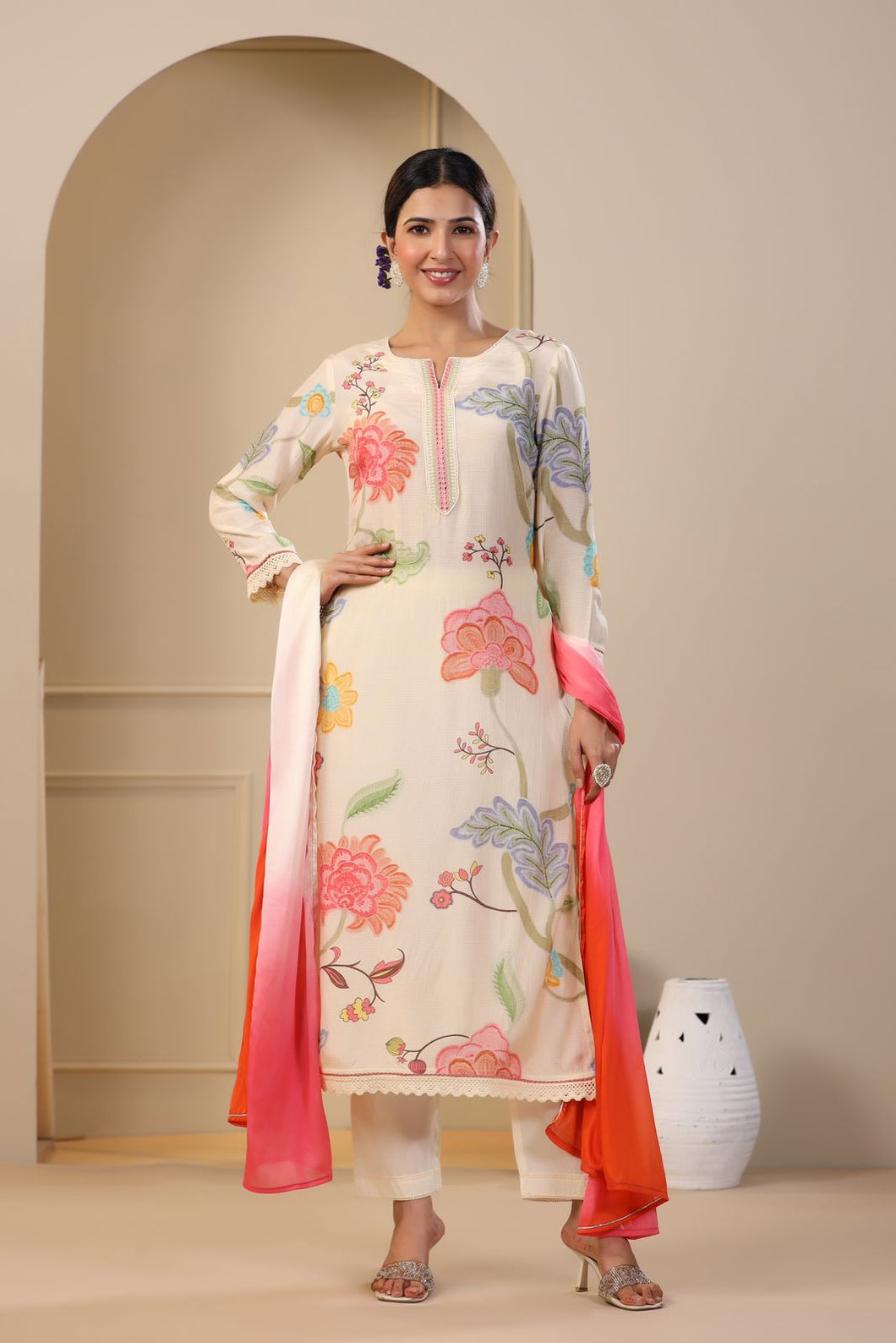 Buy Floral Pure Muslin Suit with Dupatta | Kanchan Fashion