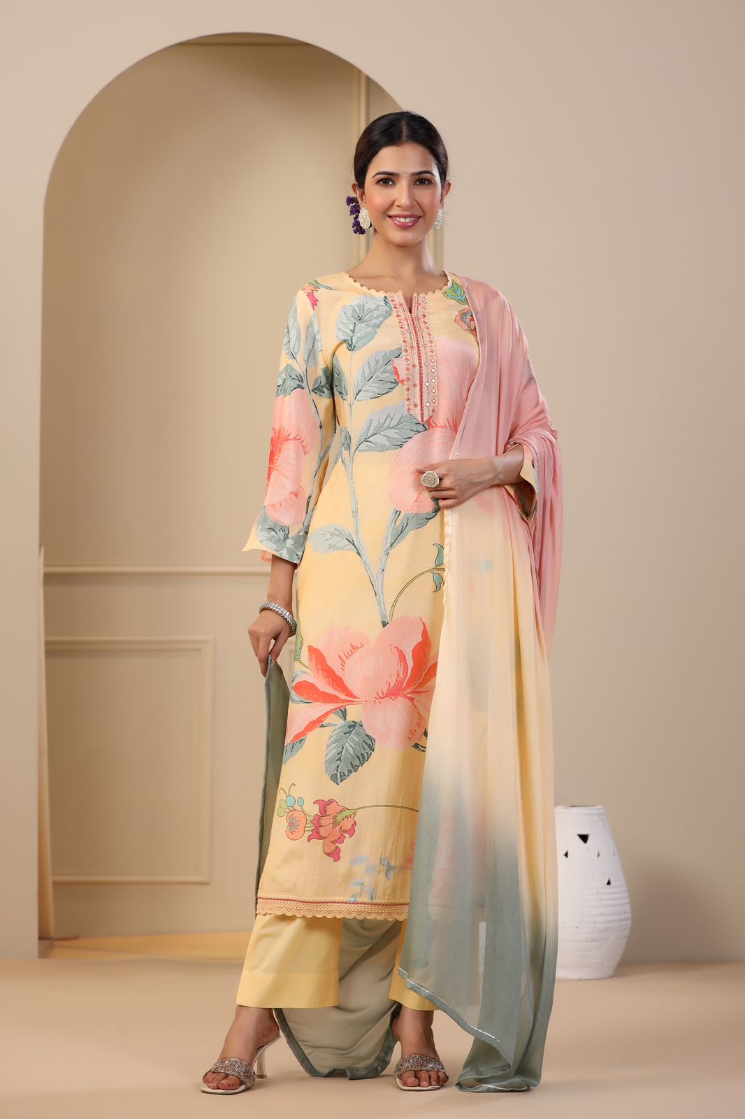 Buy Stylish Floral Pure Muslin Suit with Dupatta | Kanchan Fashion