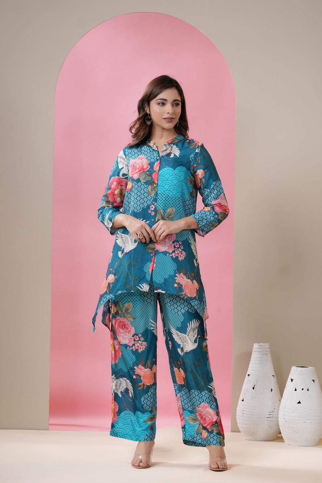 Buy Blue Flowery Printed Co Ord Set | Kanchan Fashion