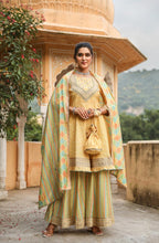 Load image into Gallery viewer, Printed Sharara With Peplum Top And Dupatta
