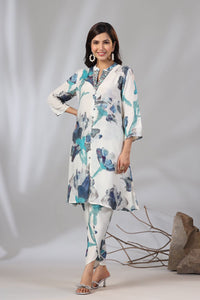 Pure Muslin Blue Floral Co Ord Set