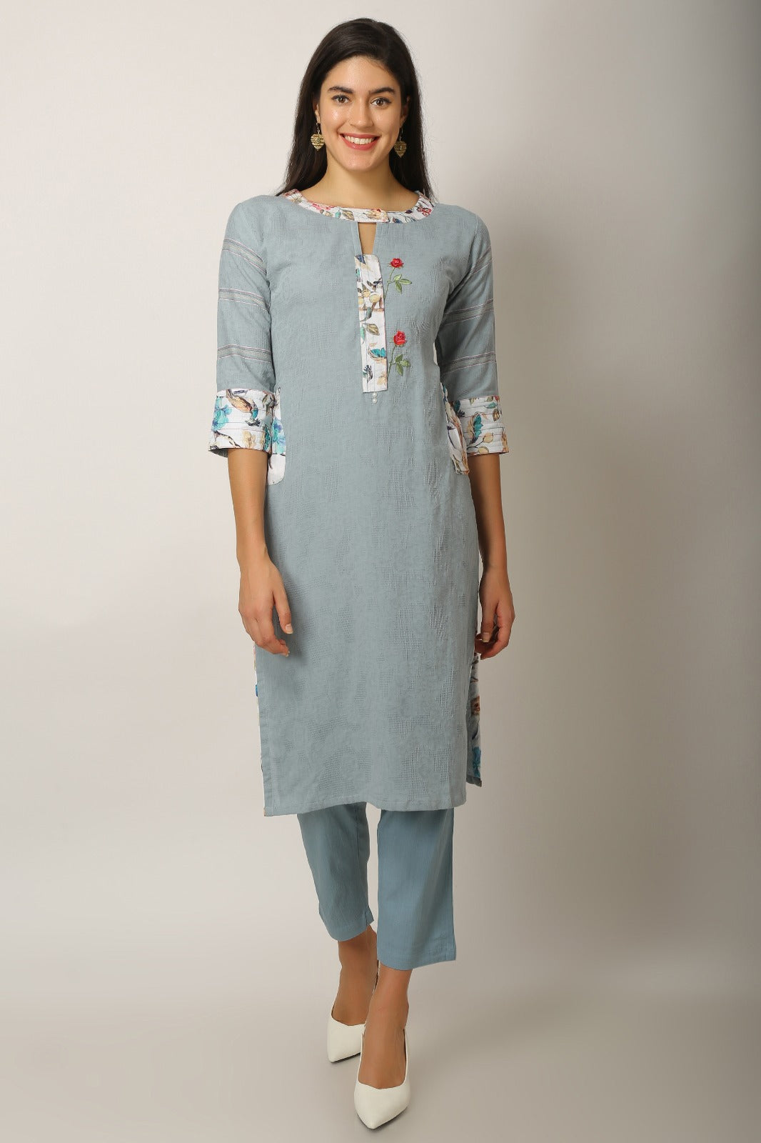 Stylish Floral Cotton Suit with Dupatta