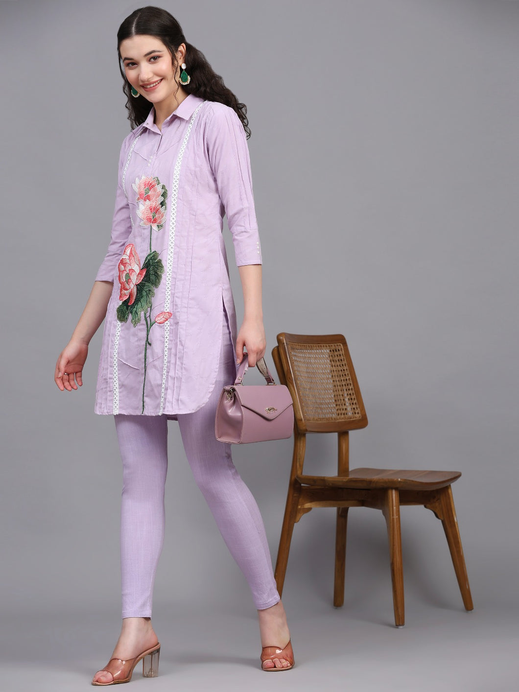 Lilac Pure Cotton Floral Co Ord Set