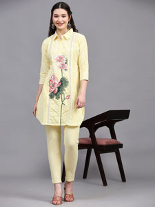 Yellow Pure Cotton Floral Co Ord Set