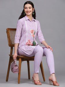 Lilac Pure Cotton Floral Co Ord Set