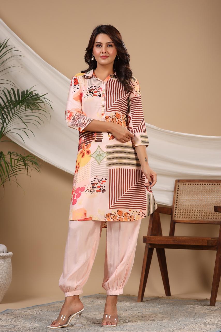 Muslin Stylsih Co Ord Set with Collar