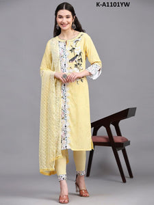 Stylish Printed Cotton Suit with Lace and Chiffon Dupatta