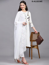 Load image into Gallery viewer, Elegant Printed Cotton Suit with Lace and Chiffon Dupatta
