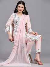 Load image into Gallery viewer, Printed Cotton Suit with Lace and Chiffon Dupatta
