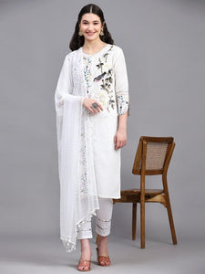 Elegant Printed Cotton Suit with Lace and Chiffon Dupatta