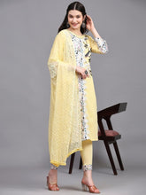 Load image into Gallery viewer, Stylish Printed Cotton Suit with Lace and Chiffon Dupatta
