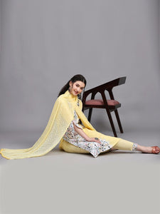 Stylish Printed Cotton Suit with Lace and Chiffon Dupatta