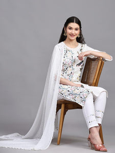 Elegant Printed Cotton Suit with Lace and Chiffon Dupatta