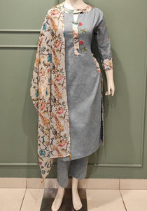 Stylish Floral Cotton Suit with Dupatta