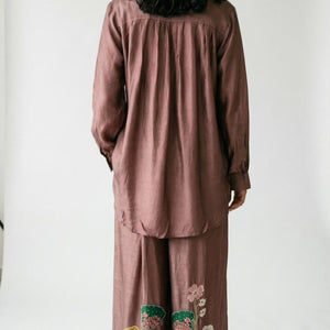 Brown Cotton Silk Coord Set with Thread, Cutdana, Applique & Sequin Work