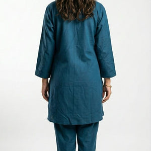 Blue Linen Cotton Coord Set with Intricate Beads, Sequin and Thread Work