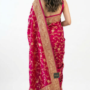 Rani Banarasi Jaal Weave Saree with Hand Work