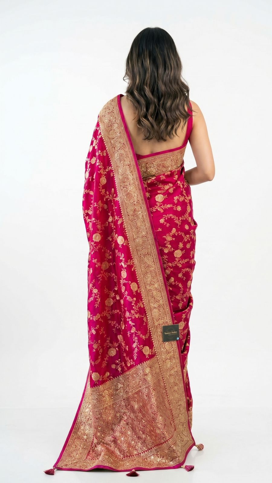 Rani Banarasi Jaal Weave Saree with Hand Work