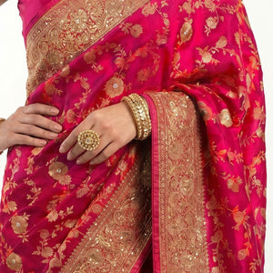 Rani Banarasi Jaal Weave Saree with Hand Work