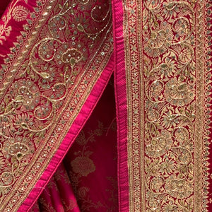 Rani Banarasi Jaal Weave Saree with Hand Work