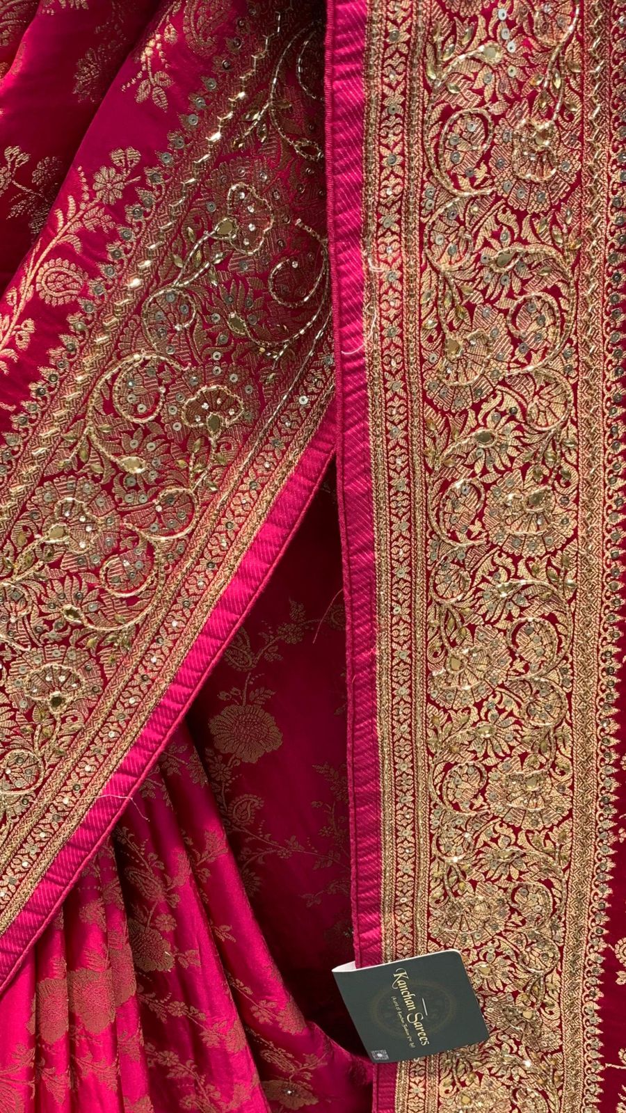 Rani Banarasi Jaal Weave Saree with Hand Work