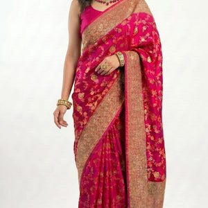 Rani Banarasi Jaal Weave Saree with Hand Work