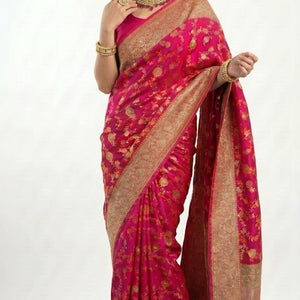 Rani Banarasi Jaal Weave Saree with Hand Work