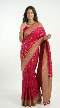 Rani Banarasi Jaal Weave Saree with Hand Work