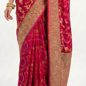 Rani Banarasi Jaal Weave Saree with Hand Work