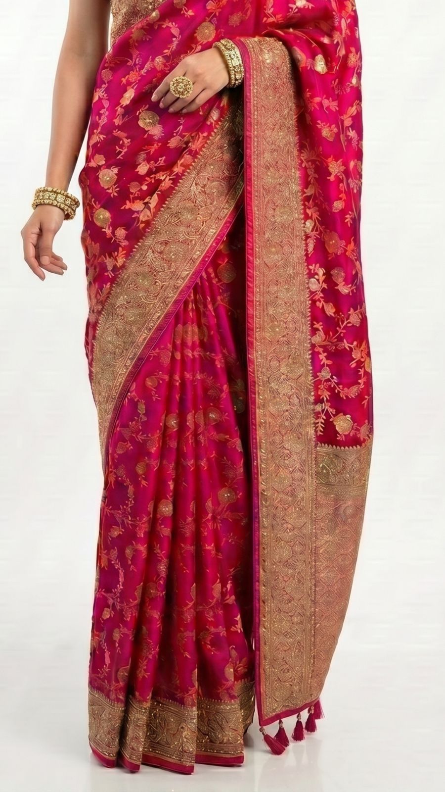 Rani Banarasi Jaal Weave Saree with Hand Work