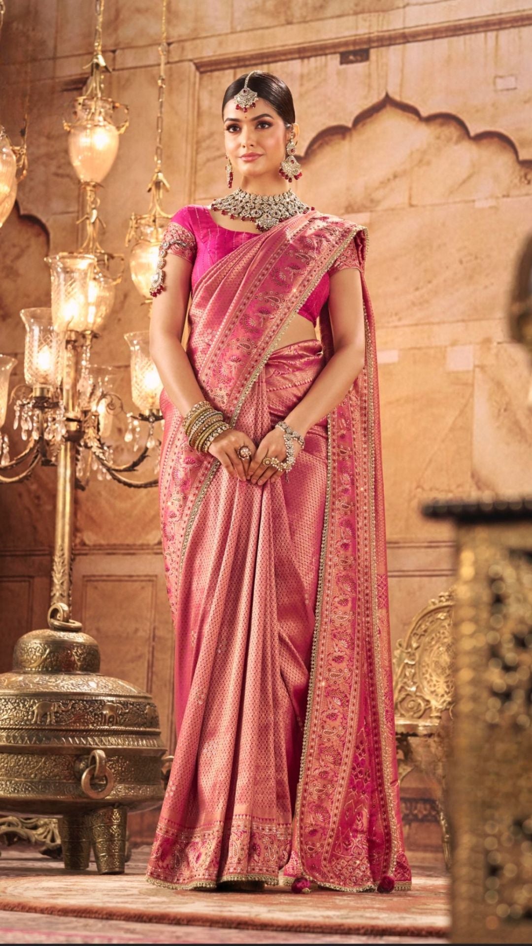 Rani Kanjivaram Silk Saree With Swarovski Work