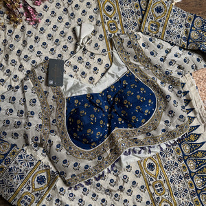 Cream Crepe Saree with Blouse with Cutdana, Mirror, Printed and Hand Work Embroidery 13