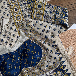 Cream Crepe Saree with Blouse with Cutdana, Mirror, Printed and Hand Work Embroidery 15