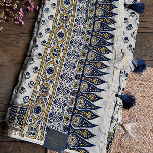 Cream Crepe Saree with Blouse with Cutdana, Mirror, Printed and Hand Work Embroidery 7