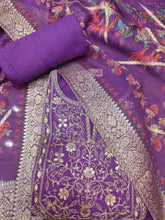 Load image into Gallery viewer, Purple Silk Semi-Stitch Suit With Gotapatti Zari Work
