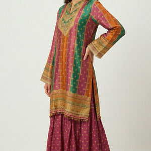 Rani Pink Tissue Indowestern with Sequins, Gota Patti, Stone & Moti Latkan Detailing
