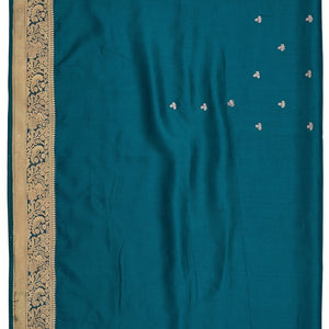 Peacock Green Blended Silk Unstitched Saree With Cut Dana & Sequins Work