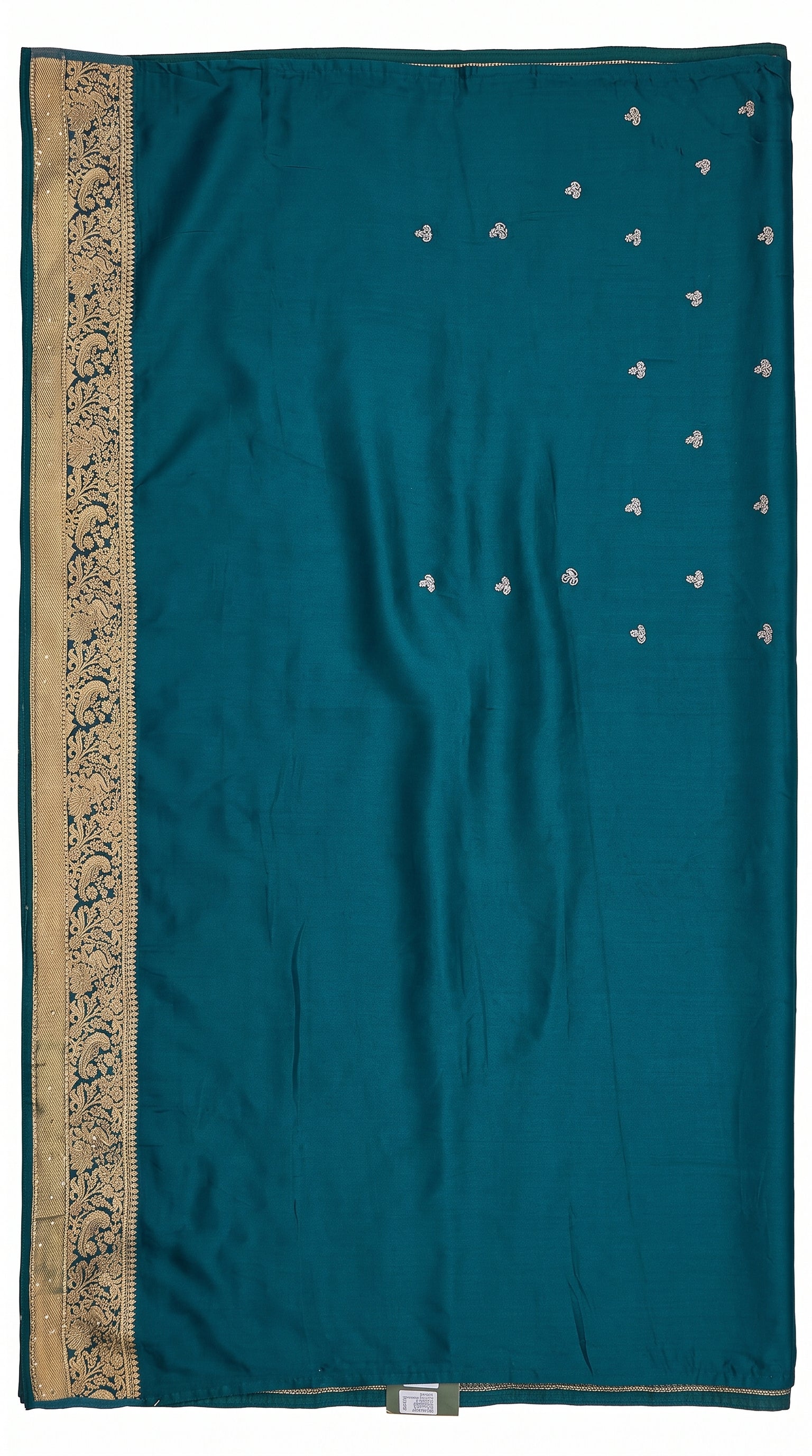 Peacock Green Blended Silk Unstitched Saree With Cut Dana & Sequins Work