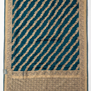 Peacock Green Blended Silk Unstitched Saree With Cut Dana & Sequins Work