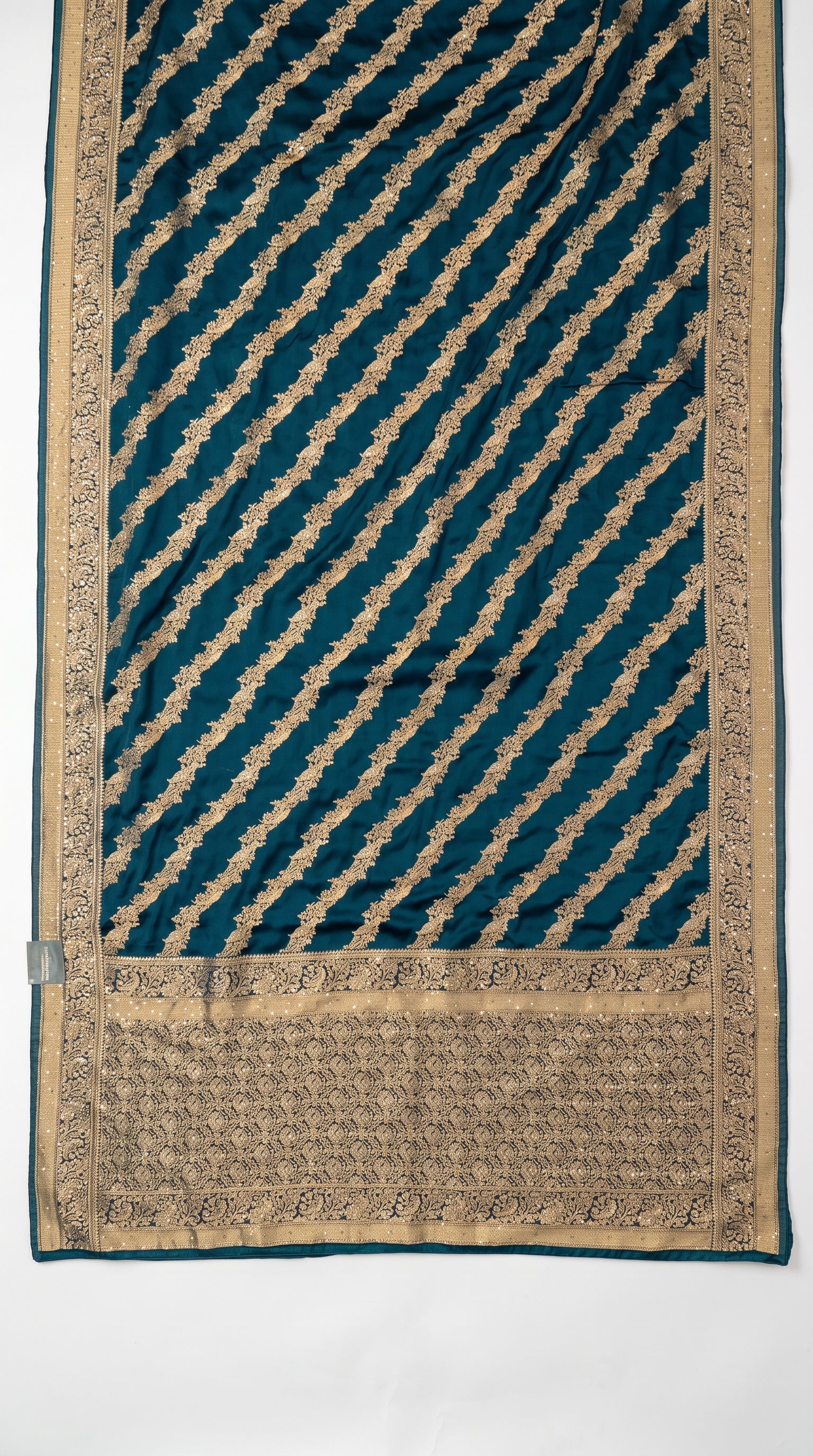 Peacock Green Blended Silk Unstitched Saree With Cut Dana & Sequins Work