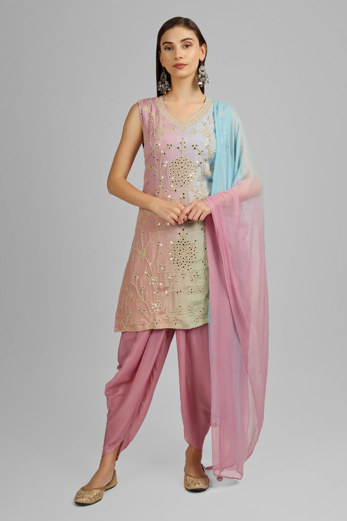 Buy Mustard Art Silk Asymmetric Kurta Dhoti Salwar Suit Set (Kurta, Dhoti,  Dupatta) for INR2497.50 | Biba India