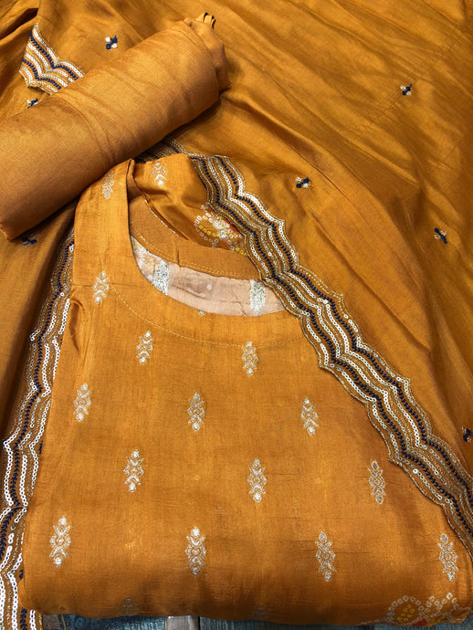 Silk Unstitched With Bandhani Print