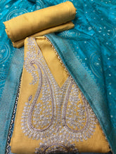 Load image into Gallery viewer, Silk unstitched suit with Dabka embroidery
