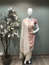 Load image into Gallery viewer, Cotton unstitched suit with Lace work embroidery
