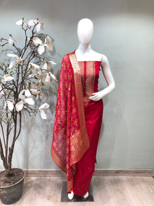 Silk Unstitched Suit Aari work